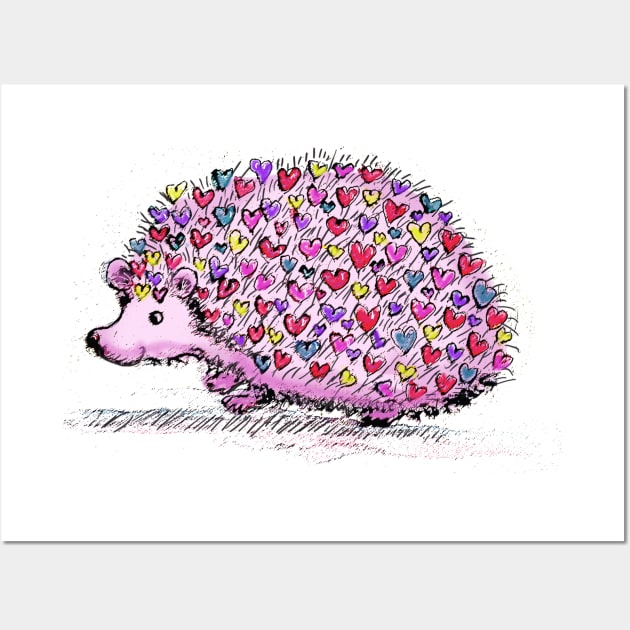 Hedgehog Love Cute Hearts Wall Art by CunninghamWatercolors